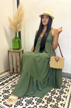 Vestido verde caqui, estilo casual e versátil para diversas ocasiões